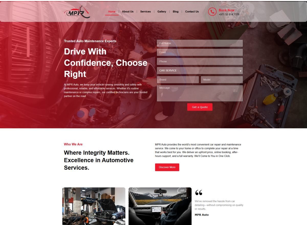 Screenshot of the MPR Auto website designed and built by SiteDigiCraft
