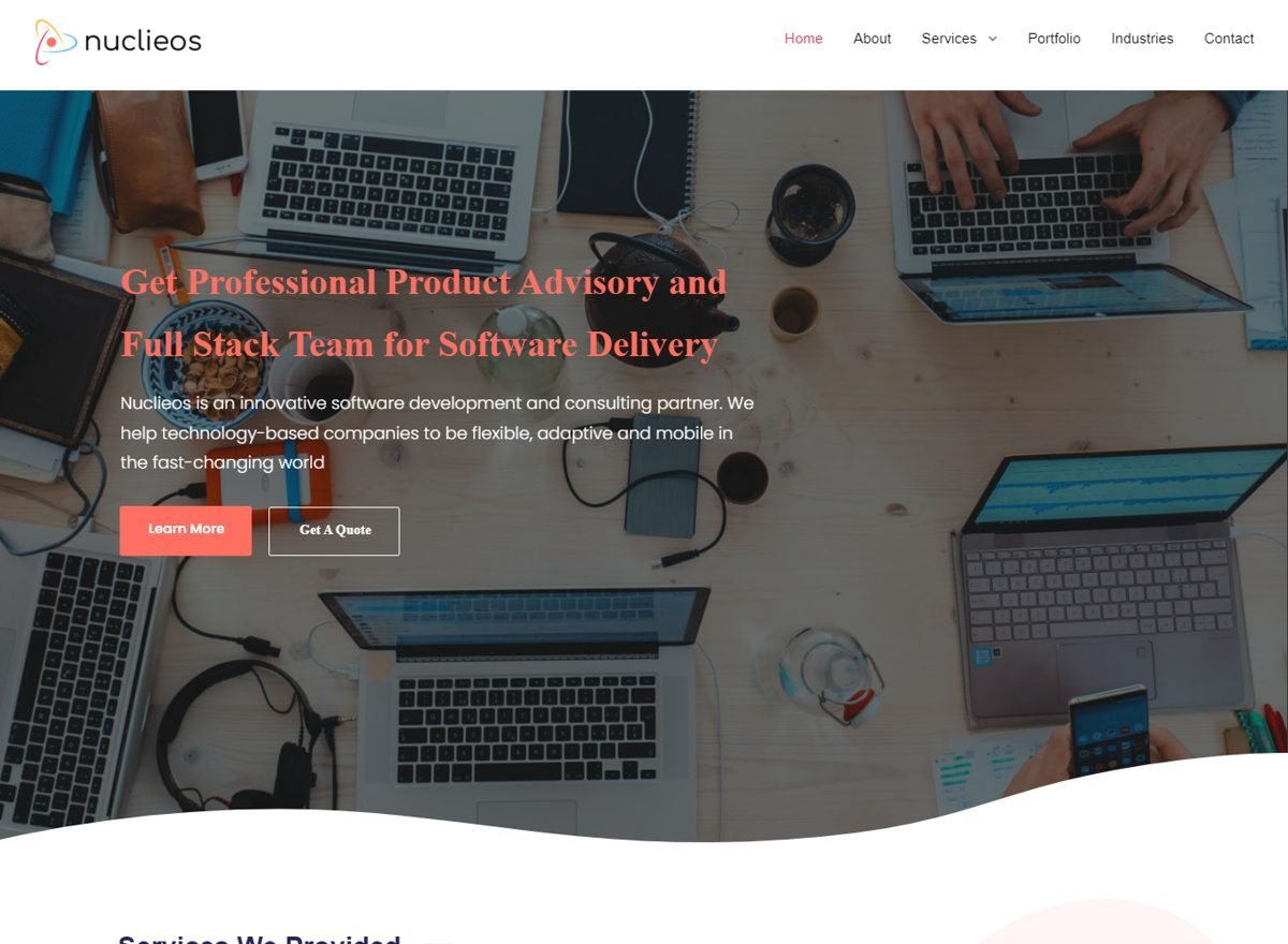 Screenshot of the Nucleos website designed and built by SiteDigiCraft