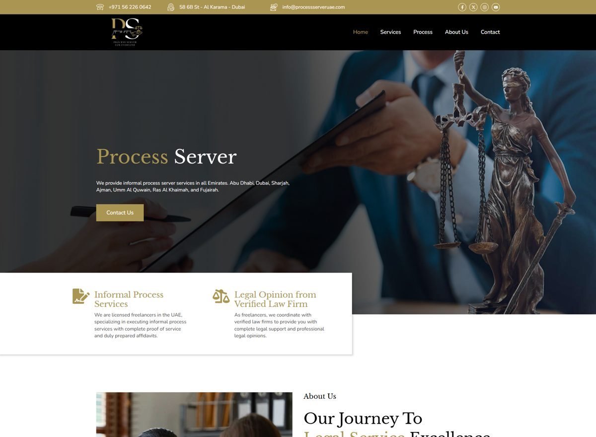 Screenshot of the Process Server UAE website designed and built by SiteDigiCraft