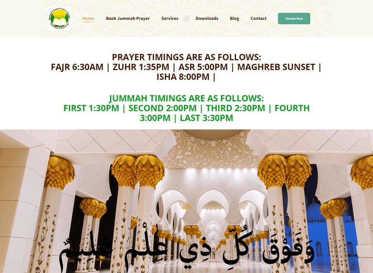 Screenshot of the Qasimul Uloom Centre Canada website designed and built by SiteDigiCraft