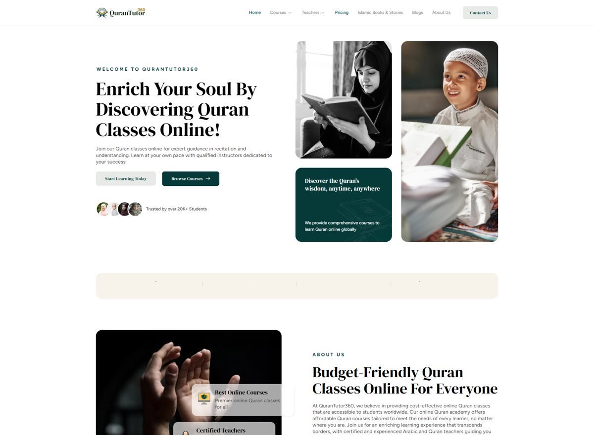 Screenshot of the Quran Tutor 360 website designed and built by SiteDigiCraft