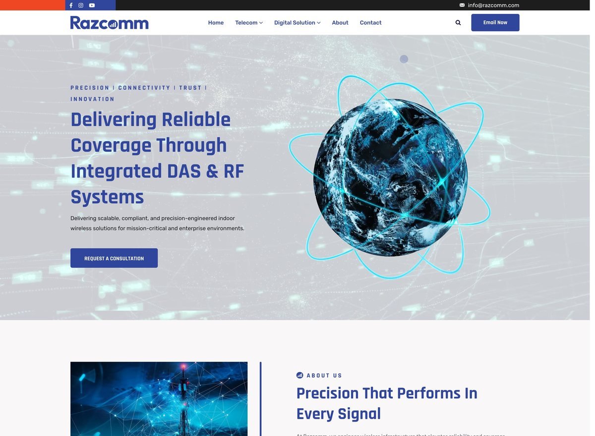 Screenshot of the RazComm website designed and built by SiteDigiCraft