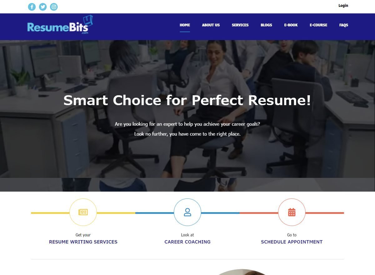 Screenshot of the ResumeBits website designed and built by SiteDigiCraft