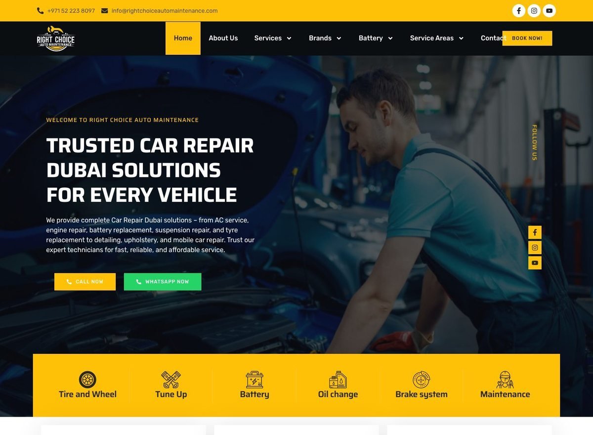 Screenshot of the Right Choice Auto website designed and built by SiteDigiCraft