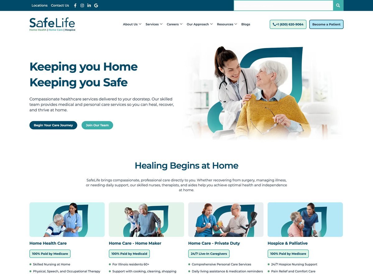 Screenshot of the Safelife website designed and built by SiteDigiCraft