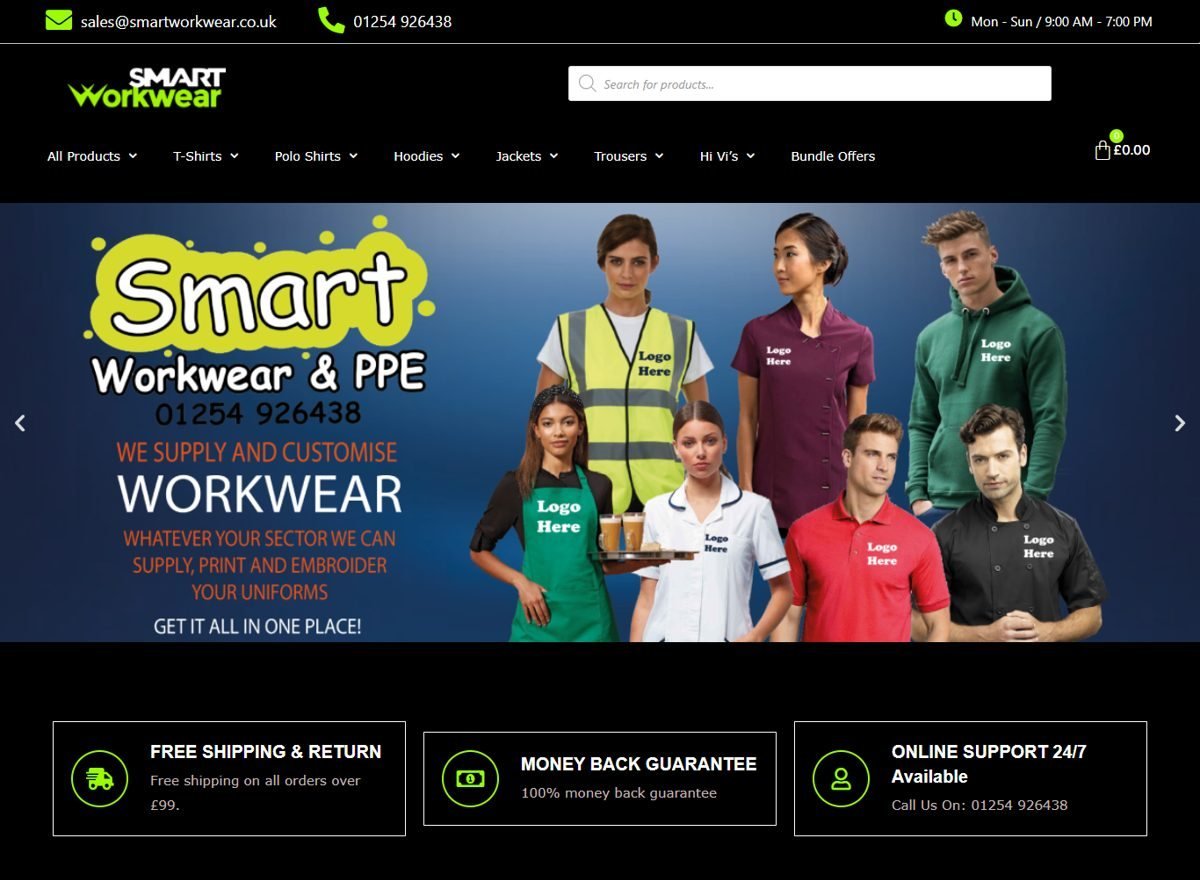 Screenshot of the Smart Workwear website designed and built by SiteDigiCraft