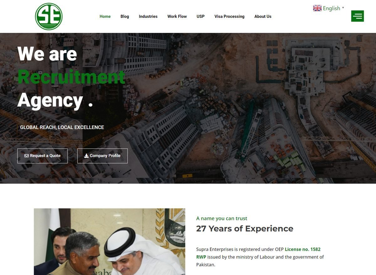 Screenshot of the Supra Enterprise website designed and built by SiteDigiCraft