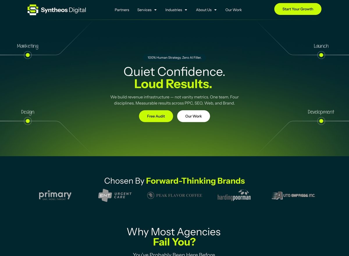 Screenshot of the Syntheos Digital website designed and built by SiteDigiCraft