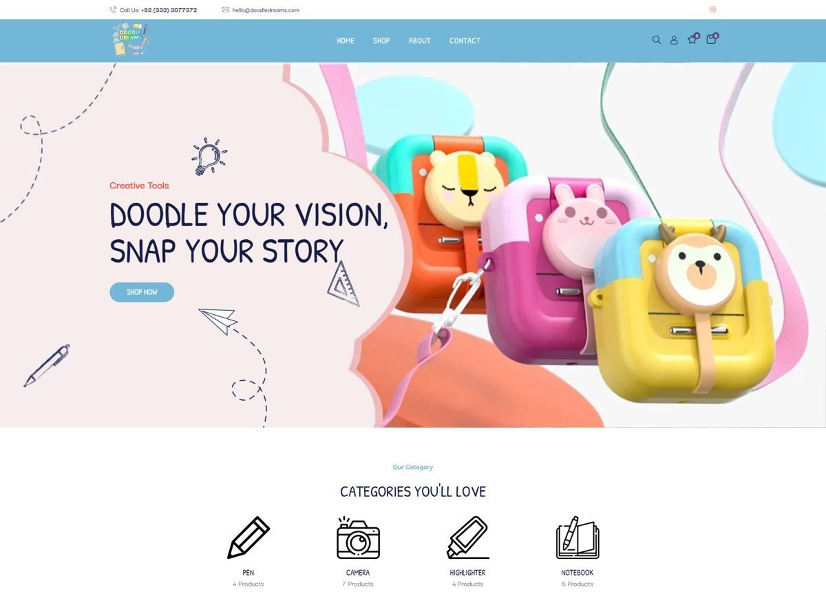 Screenshot of the The Doodle Dreams website designed and built by SiteDigiCraft