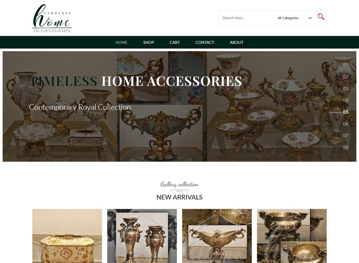 Screenshot of the Timeless Home Accessories website designed and built by SiteDigiCraft