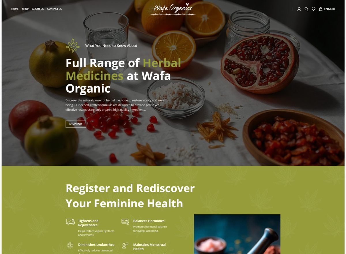 Screenshot of the Wafa Organic website designed and built by SiteDigiCraft